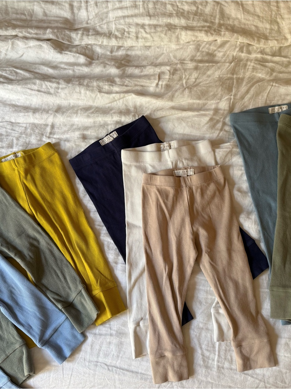 Les Gamin Ribbed Leggings Pack - Beige, White, Navy, Yellow, Green, Blue